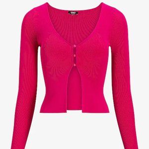 Sale! Express Body Contour Ribbed Button Front Cardigan in Neon Berry - Large